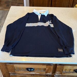 A&F Navy Rugby Shirt with Gray Stripe